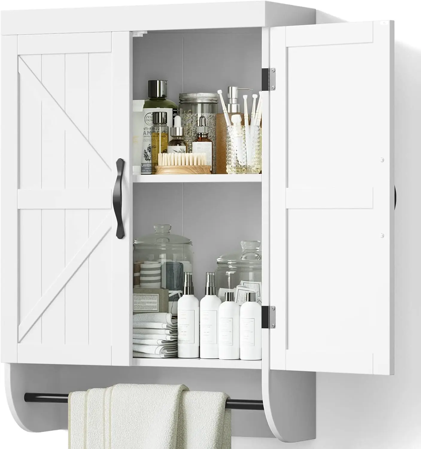 

SRIWATANA bathroom storage wall cabinet, above toilet with adjustable shelves, space saving 2-door cabinet with metal strips