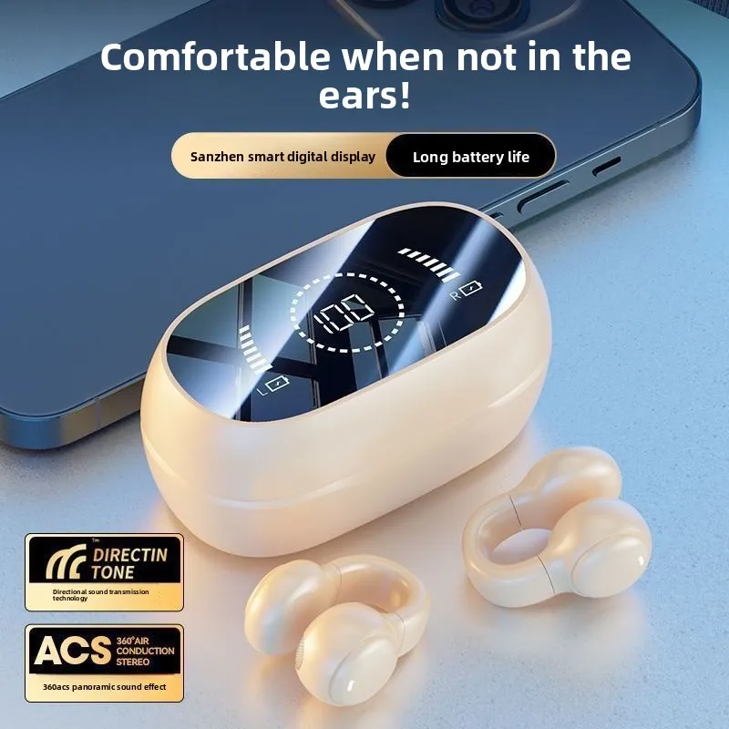 New Mirror Surface Digital Display Soft Silicone Ear Clip  Bluetooth Earphones with Noise Reduction, High-Definition Sound