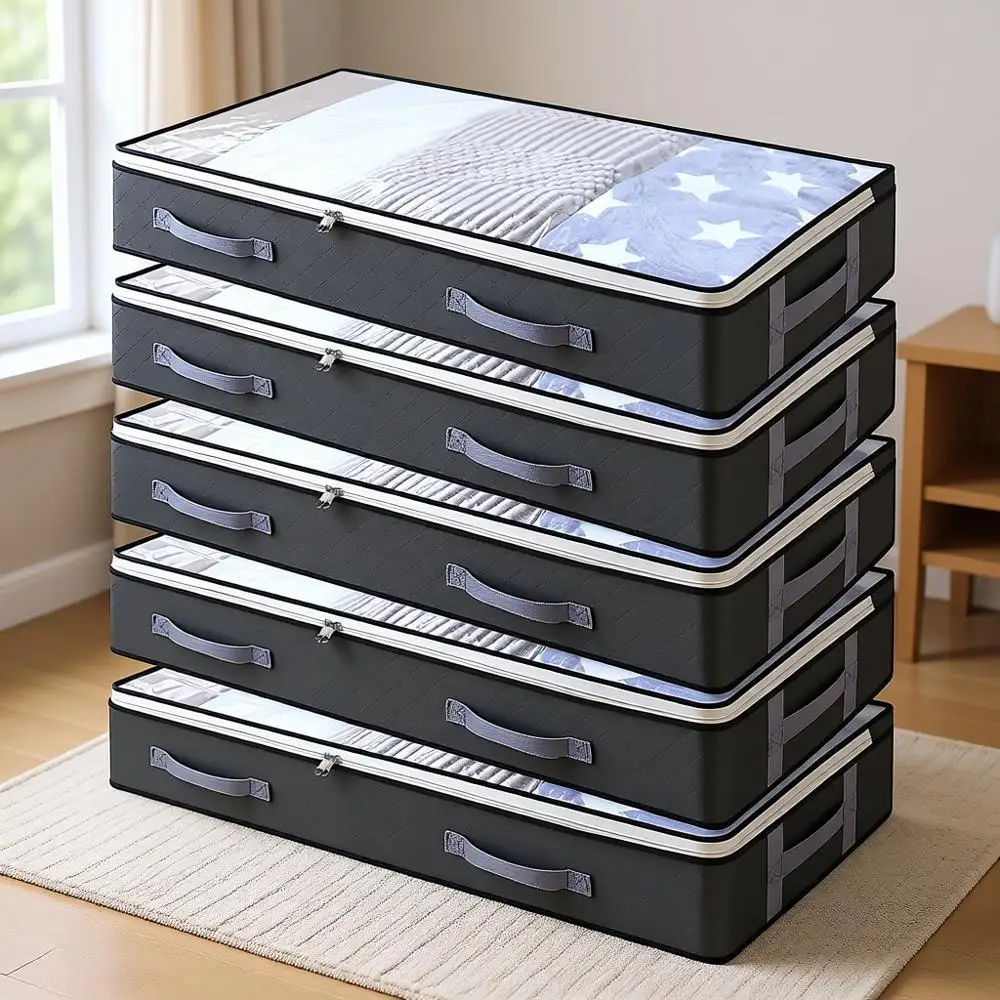 

5-Pack 75L Large Underbed Storage Bags with Clear View Window and Reinforced Handles for Clothes, Blankets, and Bedding