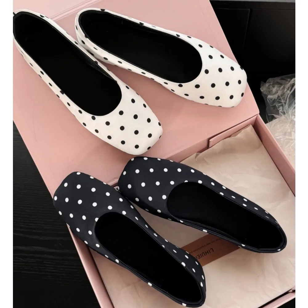Spring Dot Square Toe Women Mary Jane Shoes Concise Shallow Slip On Loafers Ladies Elegant Internal Elevation Dress Ballet Shoes