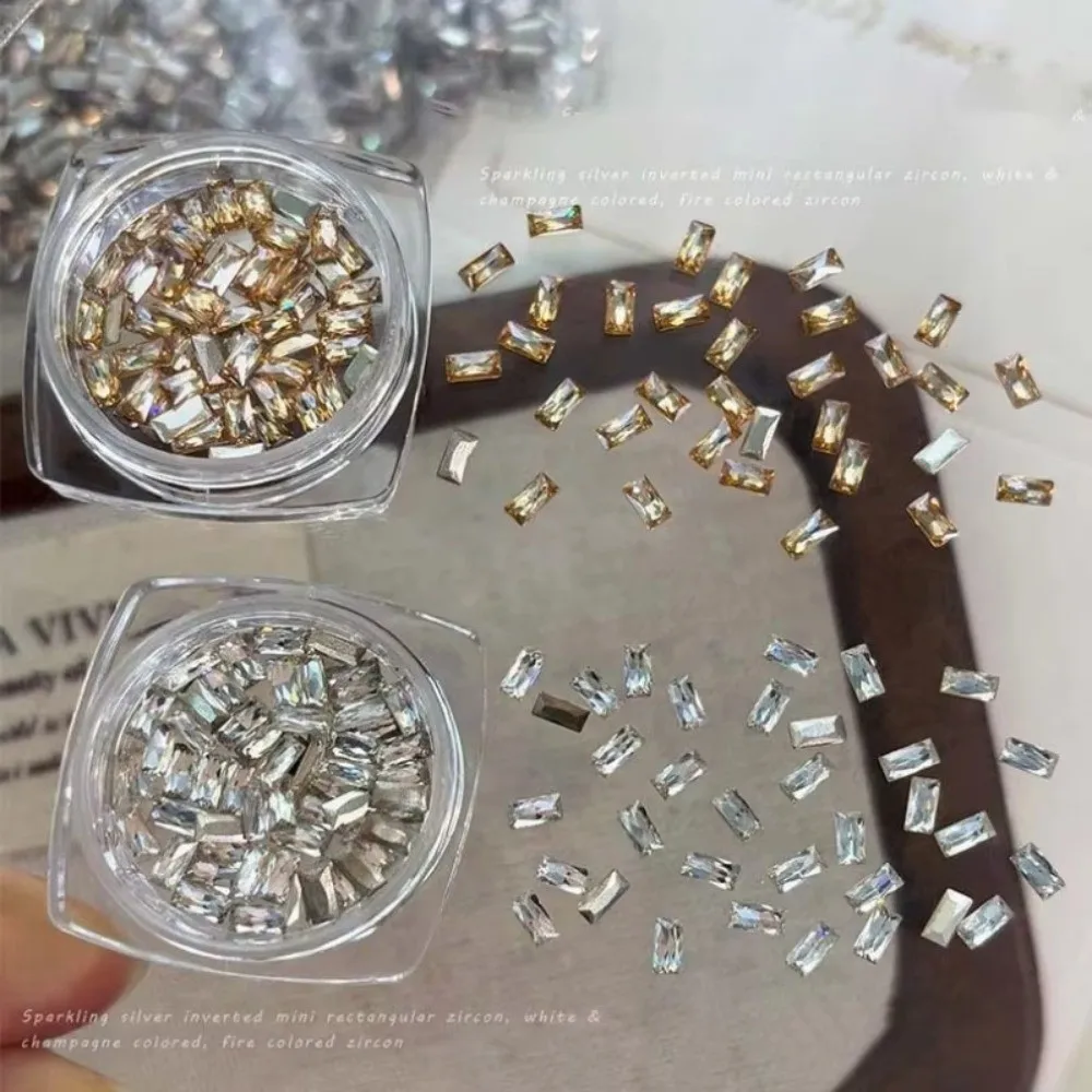 50pcs Stylish 2x4mm Nail Gems Sparkling Finish Long Bar Shape Nail Rhinestones Zirconia Material Nail Art Decorations Women