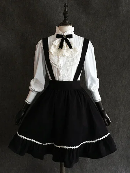 Klassieke Lolita Sk Kleine Duivel Chiffon Franje Zwarte Lolita Rok Victoriaanse Jurk