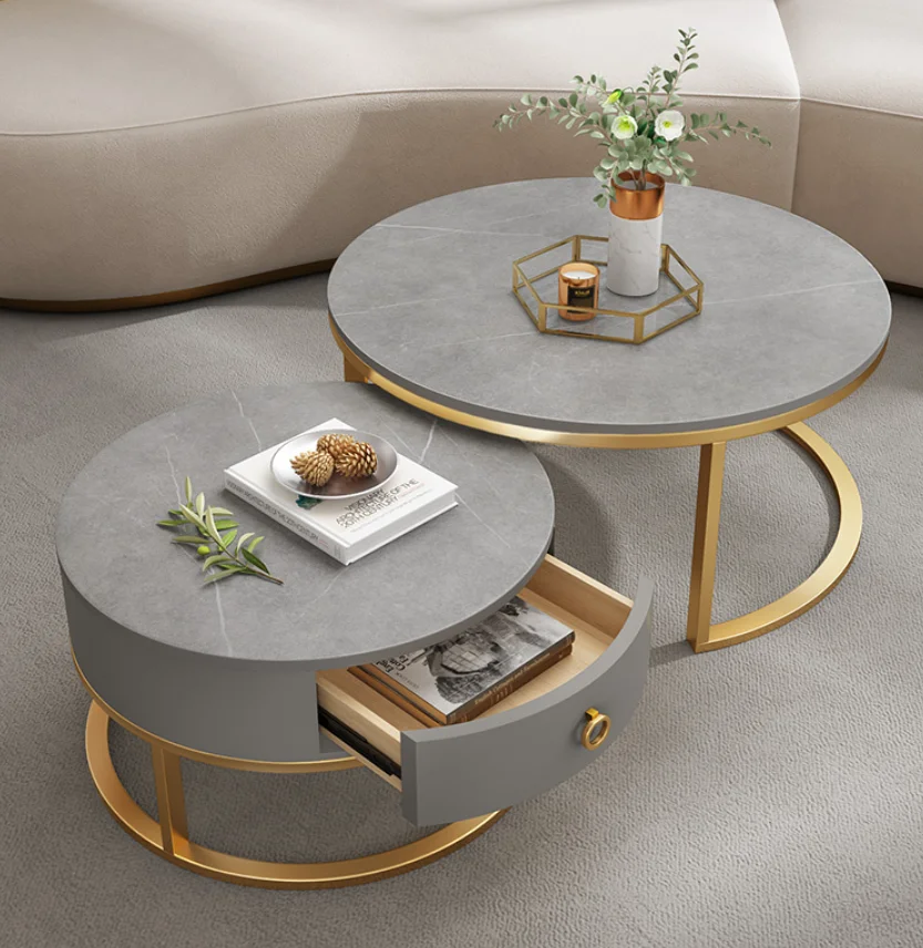 

Rock Slab Round Movable Coffee Table Living Room Small Table Modern Side Table