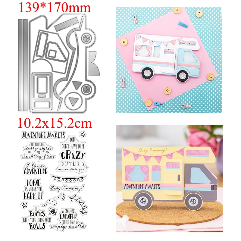 

Camper Van Letter Metal Cutting Die Matching Silicone Stamp for Scrapbooking Craft Embossing Stencil Die Cut Card Making 2022