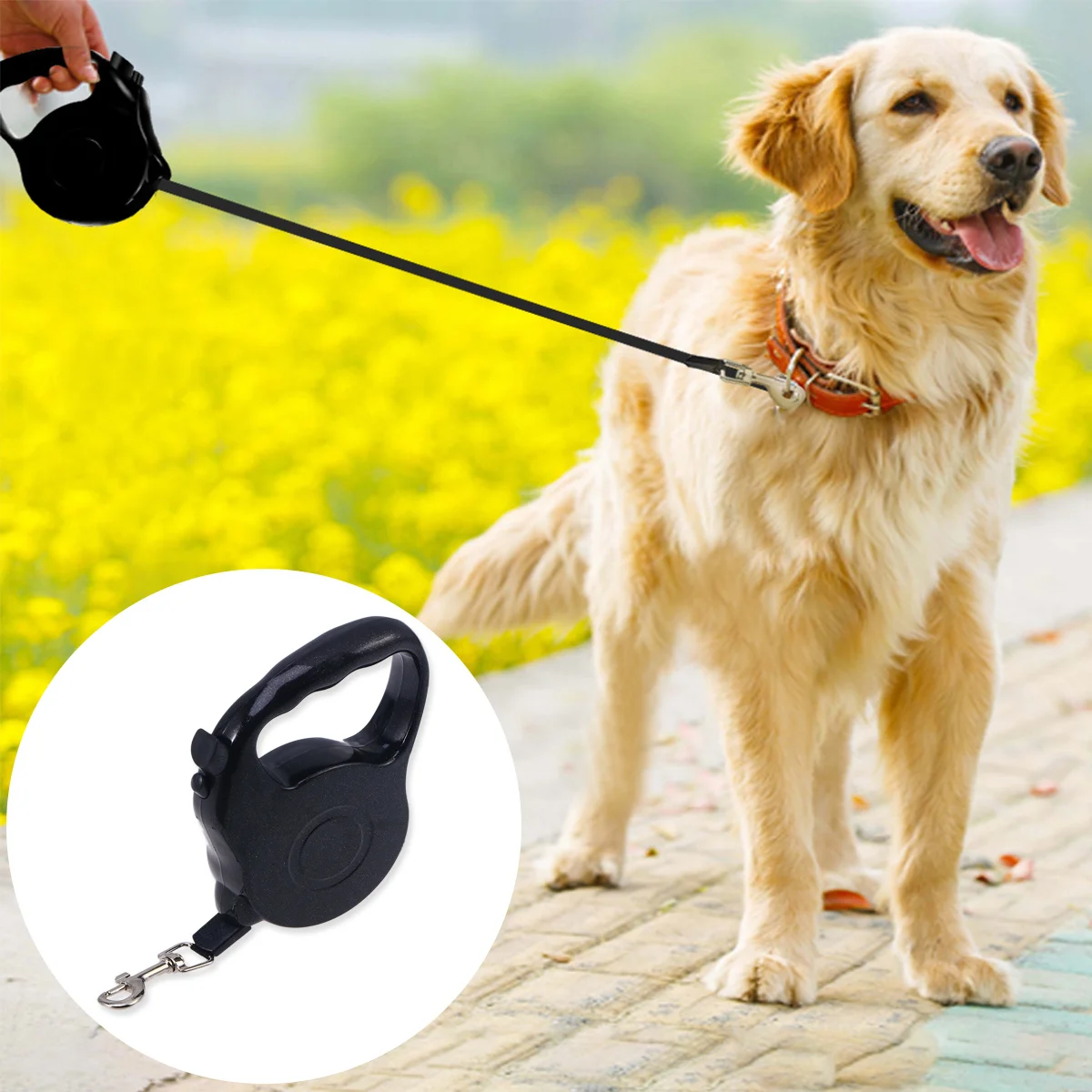 

Automatic Retractable Dog Leash Black Lock Braking Large Handle For Small Medium Pets Retractable Dog
