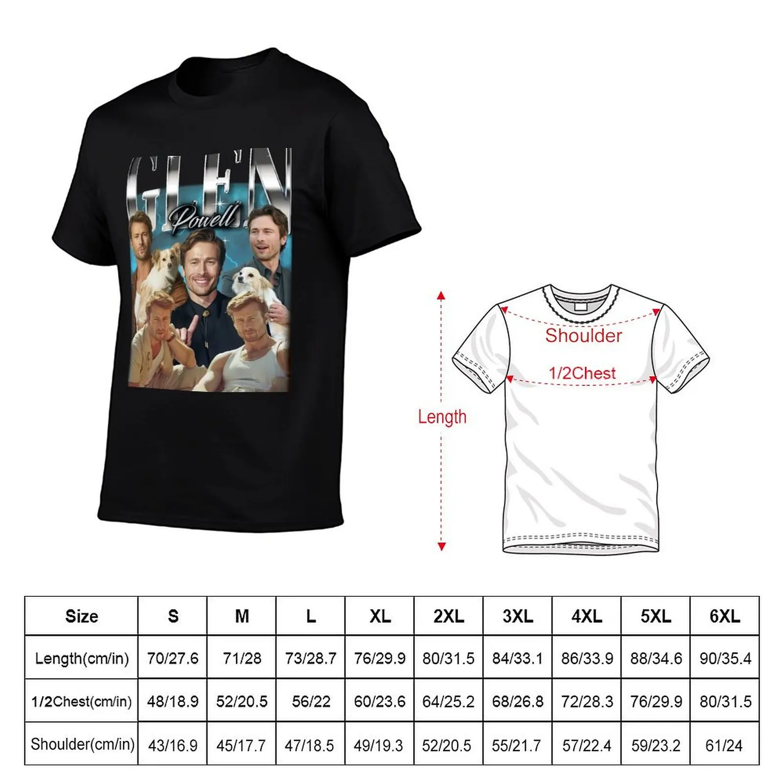 Glen Powell Vintage T-Shirt summer top vintage clothes oversized t shirts for men