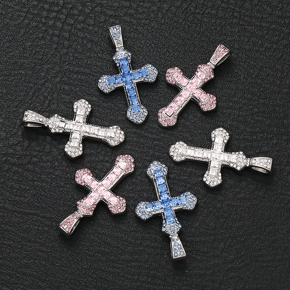 Cross Pendant Connectors Colorful Rhinestone Alloy Pendant Charm Handmade Earrings Connectors DIY Jewelry Making Findings