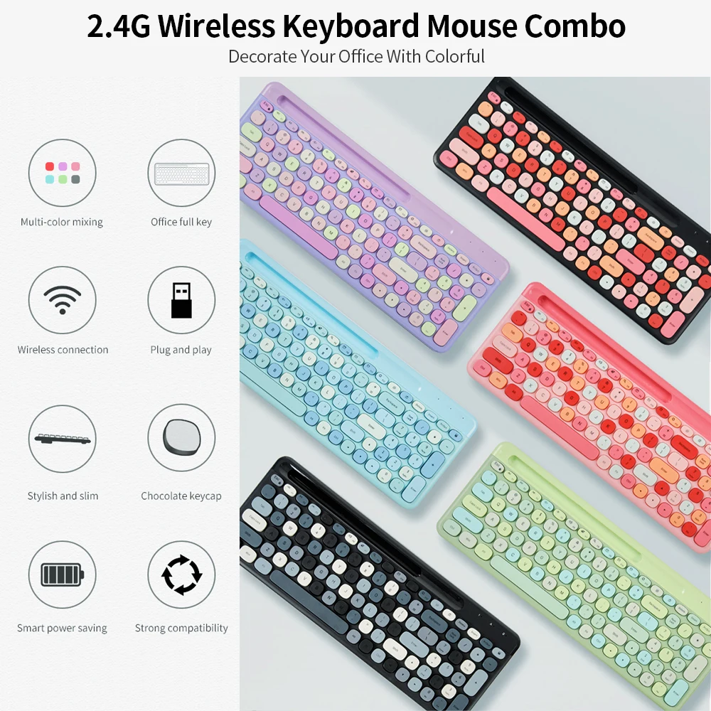 Mofii 2.4G Wireless Keyboard Mouse Combo keyboard and mouse sharing One receiver USB Interface 110 Key Slot Design Keyboard Mice