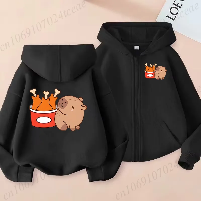 Zip Up Hoodie Kawaii anime Kids Capybara Children Hoodie Zipper Children Capibara Sweatshirt Manga Clothes Girl Boy Top Hoody