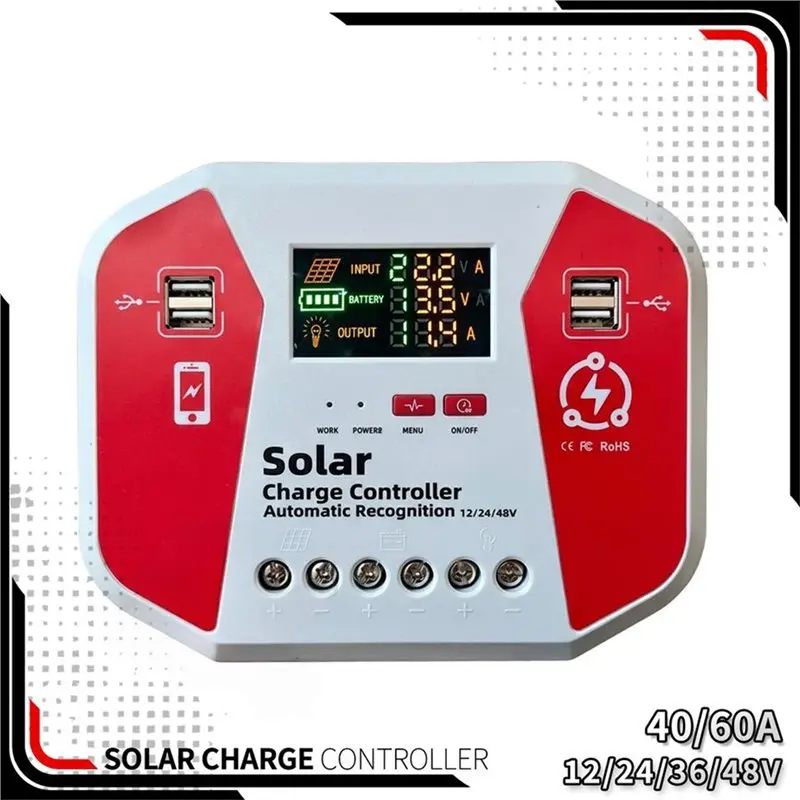 A26I-Solar Charge Controller 12V 24V 48V Auto PV Regulator With LCD Display 4 USB Ports For Lead Acid And Li Battery 40A
