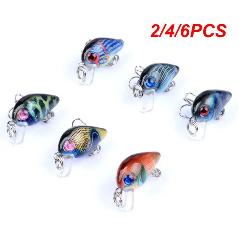 2/4/6PCS Fishing Lures Painted Painting Hook Sharp Plastic Fishing Gear Luya Fake Bait Mini Fat 3d Bionic Eyes 6 Colors