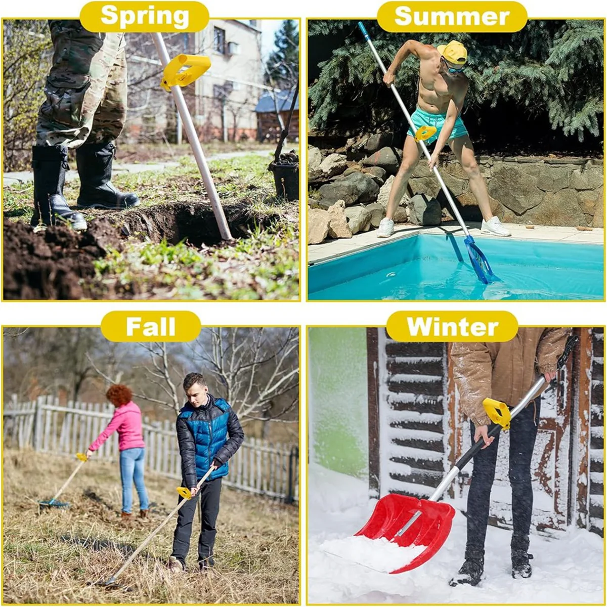 Accessorio per maniglia per strumento per risparmio posteriore da 2 pezzi, attacco ergonomico per pala o rastrello per risparmiare manodopera, impugnatura per impugnatura per strumento