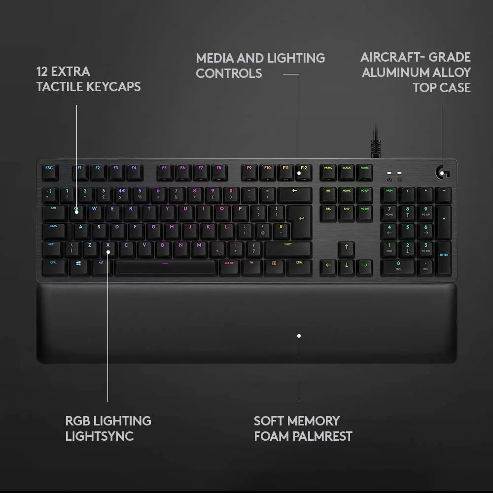 Logitech G513 Carbon Lightsync RGB Mechanical Gaming Keyboard Gx With Brown Switches Memory Foam Palmrest Usb Passthrough Carbon