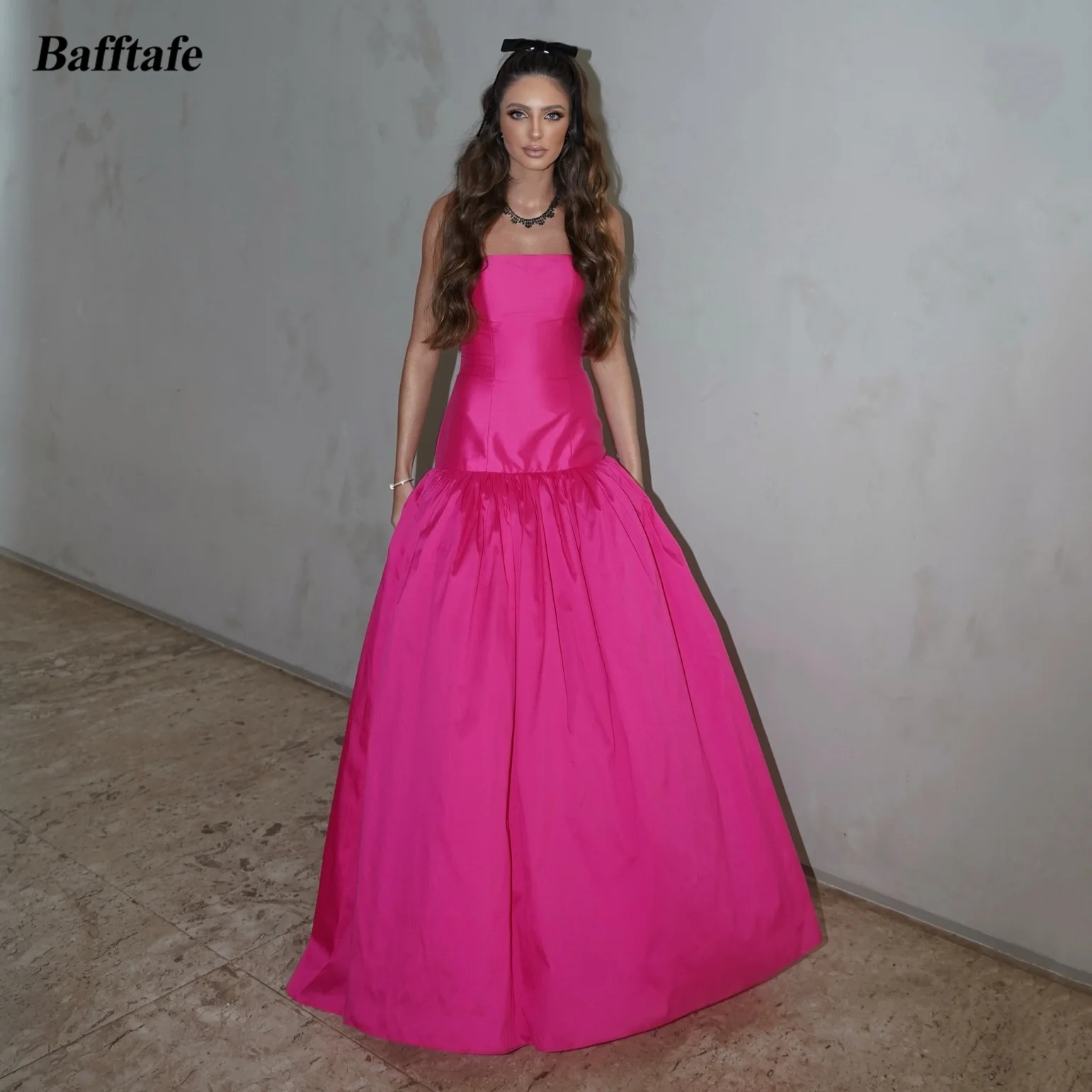 

Bafftafe Fuchsia Floor Length Long Prom Dresses Customized Satin Women Evening Gowns Formal Special Occasion Bridesmaid Dress