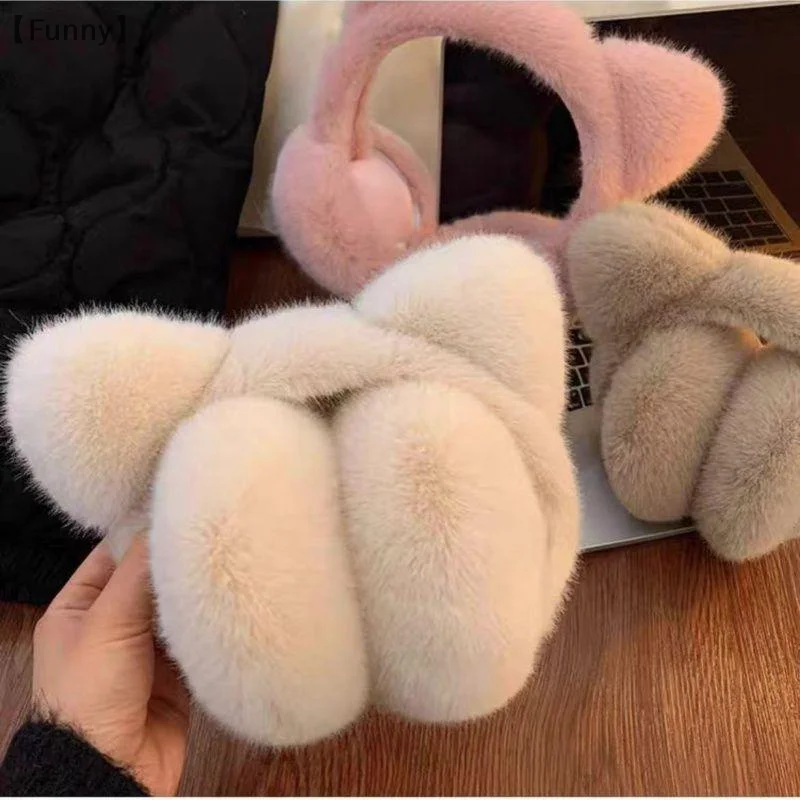 〔Funny〕Cute Cat Earmuffs Outdoor Windproof Winter Warm Soft Plush Ear Warmers Retractable Foldable Ear Covers For Women Girls