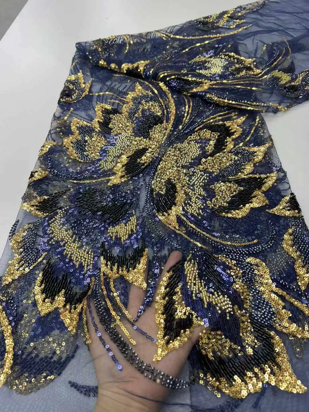 

African Tulle Beaded Lace Fabric 2025 High Quality French Net Sequins Fabric Sewing Embroidery With Beads Lace Nigerian Dress