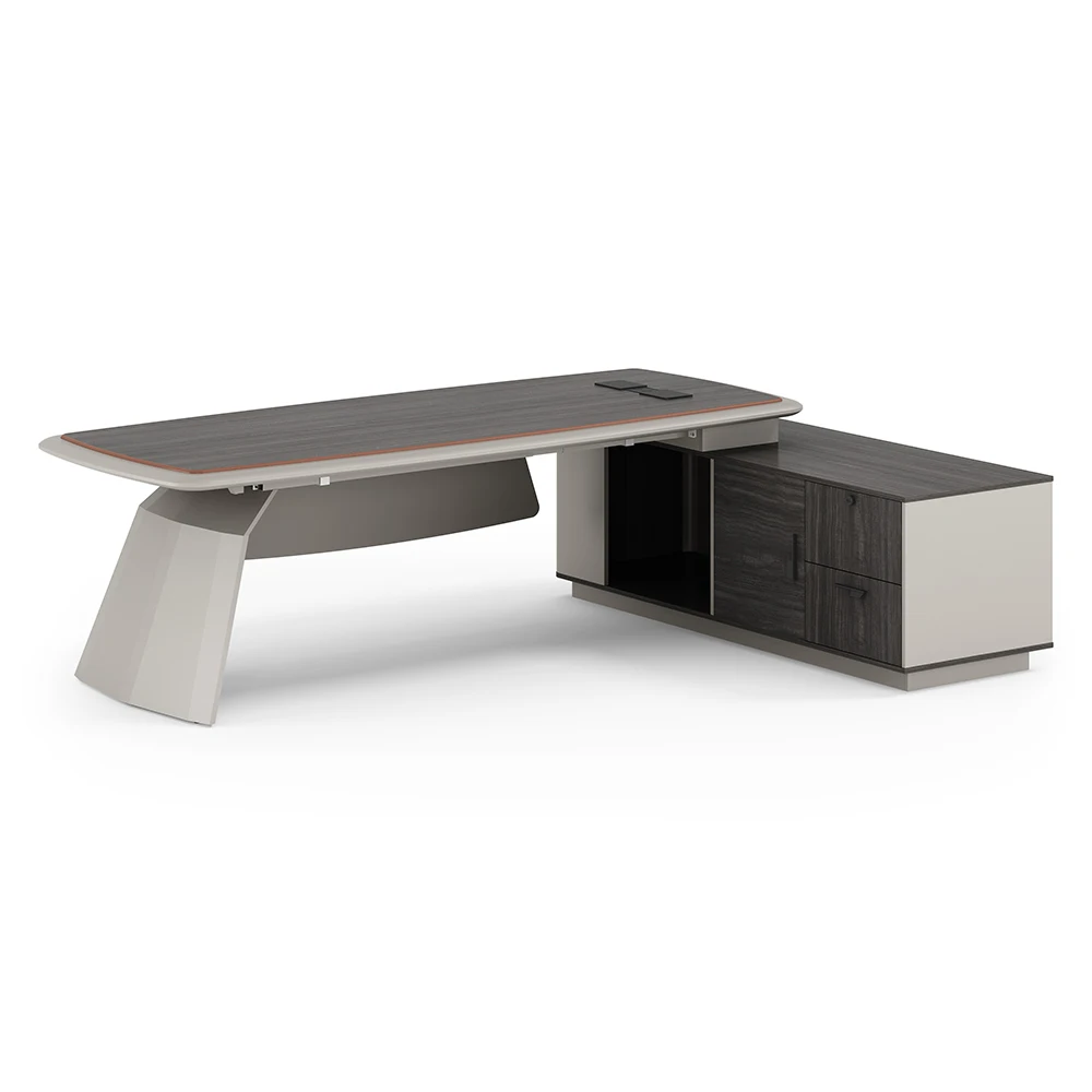 L-shaped Desk with Sub-cabinet Large Executive Manager Office Furniture Desk Luxury Minimalist MDF Boss Desk Wooden