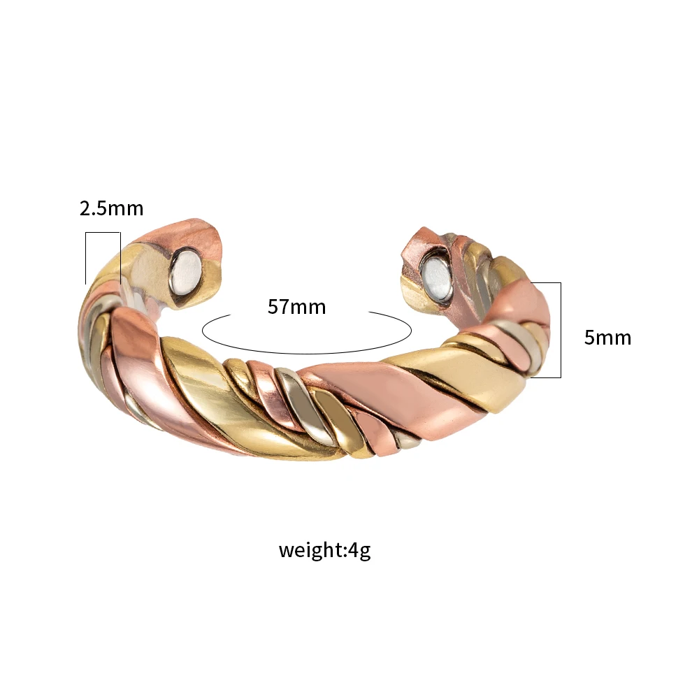 Wollet Tri Tone Braide Copper Rings for Women,Magnetic Ring with 3 Colors,99.9% Solid Pure Copper Ring with Adjustable Size,Gift