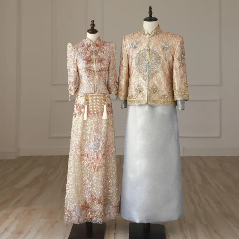 الرجال Xiuhe تانغ الملابس الصينية حفل زفاف مأدبة Tangsuit الذكور التطريز Hanfu التقليد سترة طويلة الأكمام زي