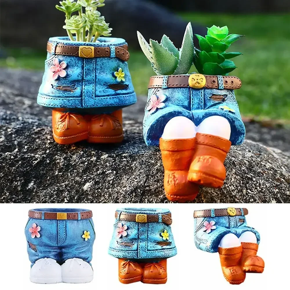 2025 Hot Denim Pants Flower Pot Durable Pastoral Styles Home Ornament Succulent Pot Resin Plant Containers