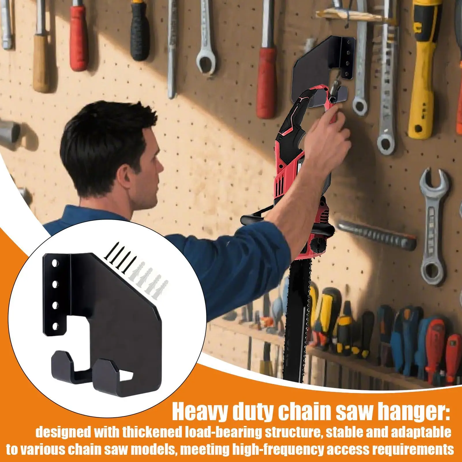 Wall Mounted Chainsaw Hanger Carbon Steel Garden Tool Organizer Holder Space-Saving Design Garage Tool Storage Rack For Chain
