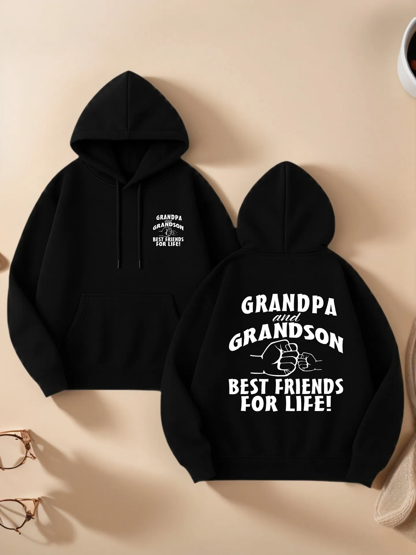 

Толстовка с рисунком, принт дедушки внука, повседневная эстетика, на флисовой подкладке, повседневная повседневная одежда, для мужчин