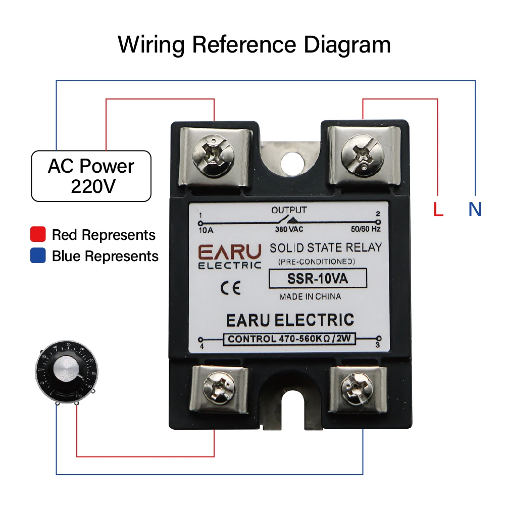 SSR-10VA SSR-25VA SSR-40VA SSR Solid State Relay Voltage Regulator AC 380V Output+Potentiometer for PID Temperature Controller