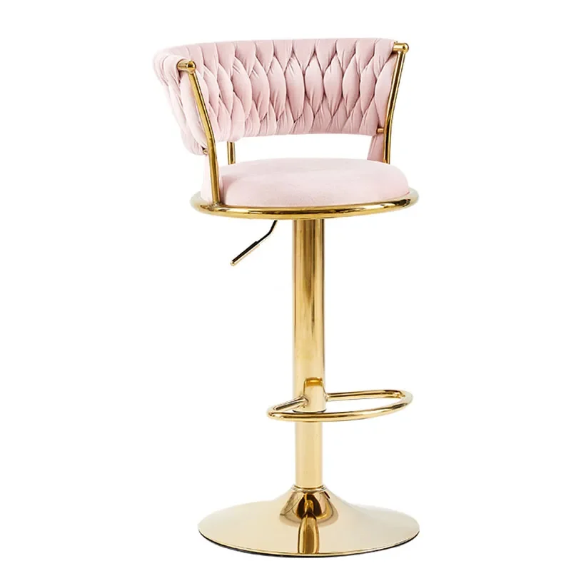 Chaises de Bar Nordiques en Velours Rose pour Réception et Manucure, Accessoire de Luxe pour Salon, Mobilier de Maison XT