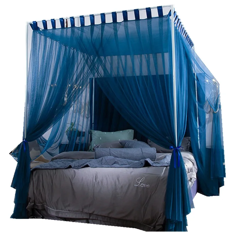 Quadrate Palace Mosquito Net with Frame Bracket Romantic Shading Bed Curtain Canopy Nets Three-door Home Textiles Decor