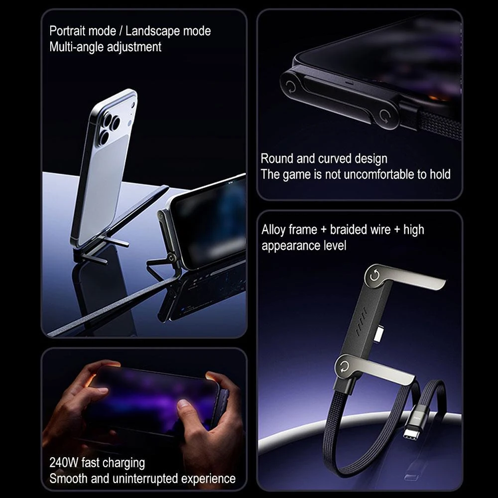 2 in 1 USB C to USB C Fast Charging Cable with Foldable Bracket Stand 240W Data Wire for iPhone 17 16 Samsung Desktop Holder image 6