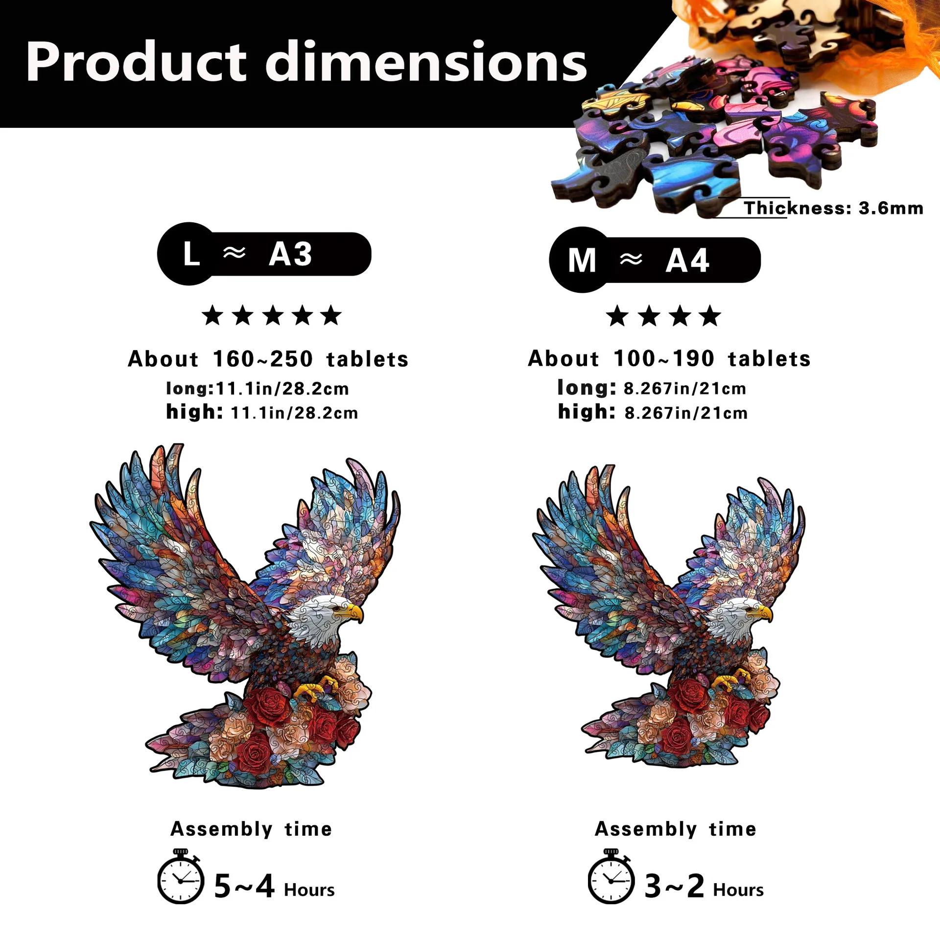 120/246 قطعة لغز النسر الخشبي غير النظامية على شكل بازل قطع لعبة تخفيف التوتر هدايا عيد الميلاد ألعاب تعليمية ممتعة