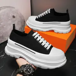 Men's Canvas Summer Breathable Platform Increased Muffin Sneakers 2024 New Autumn Cloth Casual Dad Trendy Shoes