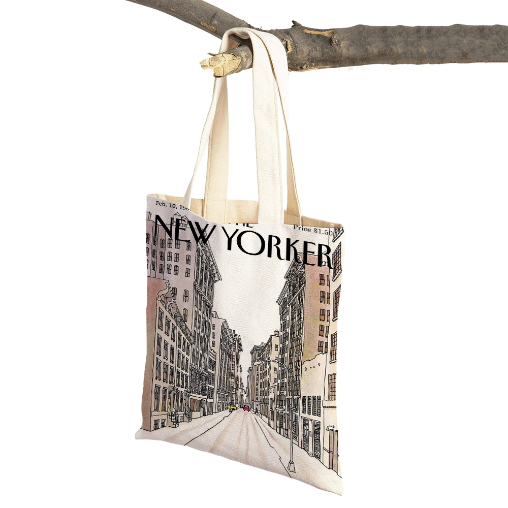 New Yorker Christmas Women Shopper Bags Supermarket Tote Lady Handbag Both Sides Reusable Foldable Casual Canvas Shopping Bag