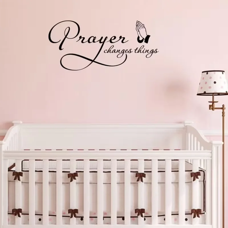 1pc Inspirational Prayer Themed Wall Sticker: 'Prayer Changes Things' Presented in Artistic Font, Paired with Prayer Gesture Pat