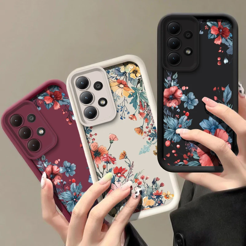 Flower Silicone Phone Case For Samsung Galaxy A07 A06 A05 A05S A32 A22 A12 A51 A71 A04E A04S A03 Core Shockproof Matte Cover