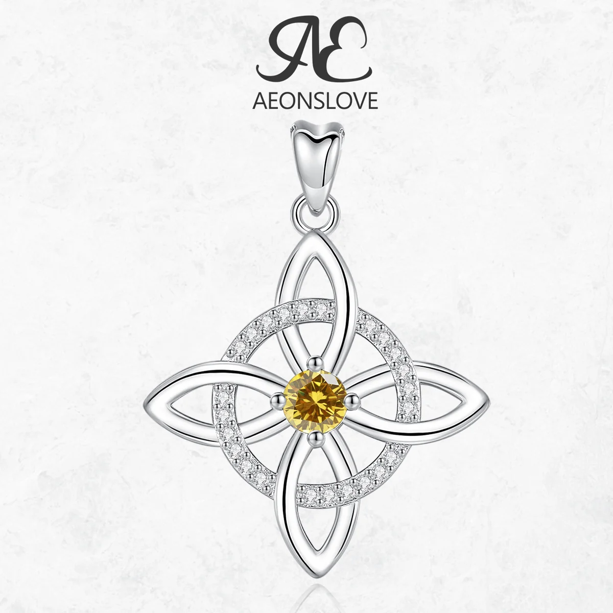

AEONSLOVE 925 Sterling Silver Witch Knot Necklace Yellow CZ Celtic Knot Amulet Pendant Wicca Pagan Protection Jewelry Gift