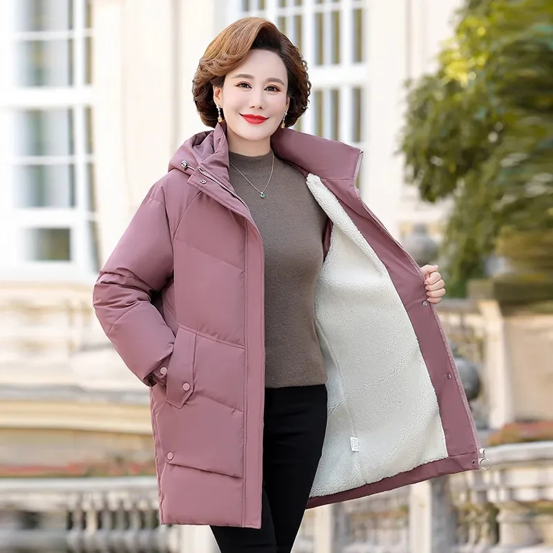 2024 New Women's Winter Puffer Cotton Padded Jacket Hooded Fleece Thick Parkas Warm Loose Long Overcoat Snow Coat Loose Female O