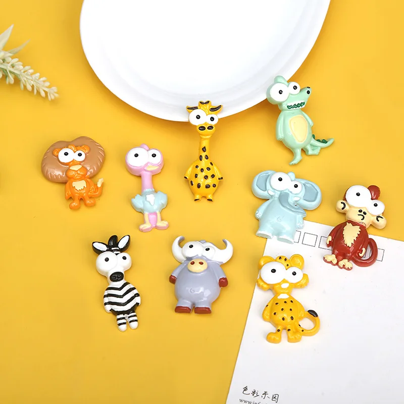 Cute Animal Style Big Eye Flamingo Lion Leopard Elephant Giraffe Resin Fridge Magnets Strong Magnetic Sticker Push Pin DIY Decor