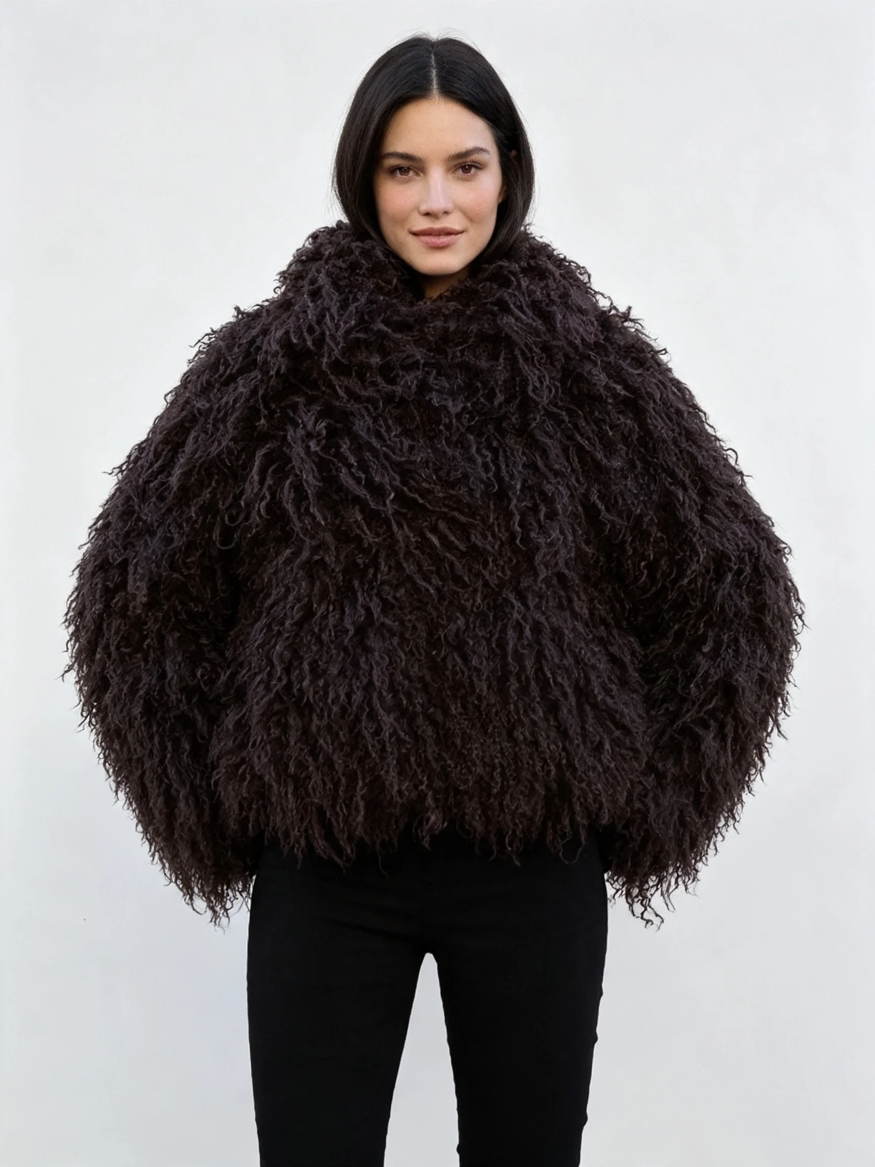 PUAL Women Shaggy Curly Faux Fur Jacket Oversized Fluffy Open Front Outerwear
