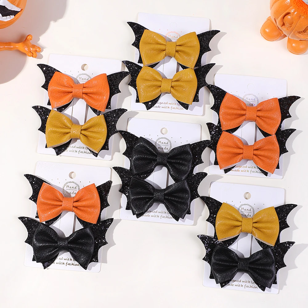 

2Pcs/lot Halloween Bat Wing Bow Hair Clips Girls Bangs Clips Theme Party Performance Headdress Barrettes Cosplay Hairgripes