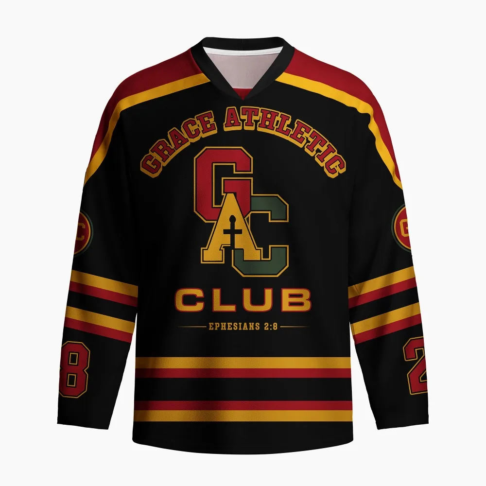 Men's New Oversized Environmentally Friendly Full Printed Long Sleeved Shirt, God Bless You, Ice Hockey Printed Jersey