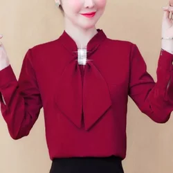 Spring Autumn Thin Solid Color Ladies Long Sleeve Pullovers Office Lady Tops Business Casual 2023 New Patchwork Women's Clothing