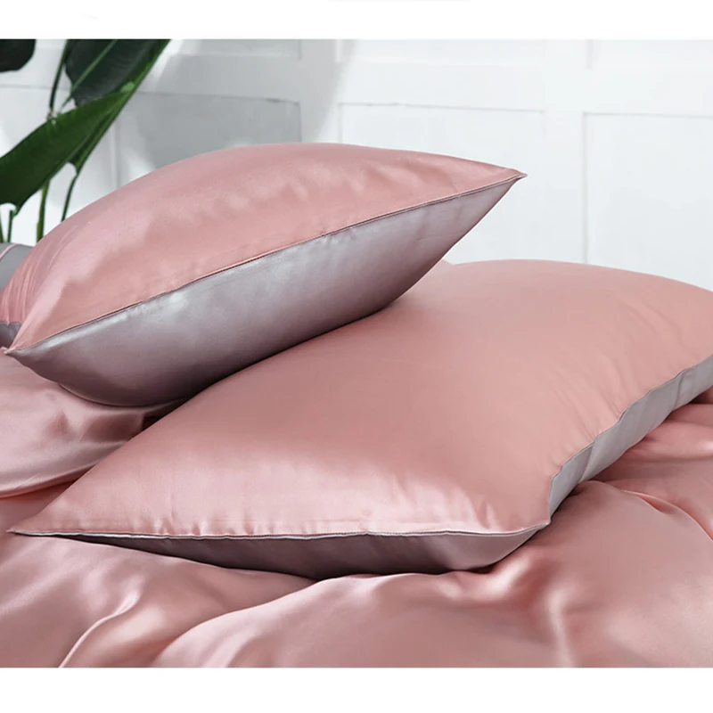 

22MM 100% Mulberry Silk Zipper Pillowcase Fashion Soft Pillow Case Duotone Style Color Pink and Silver