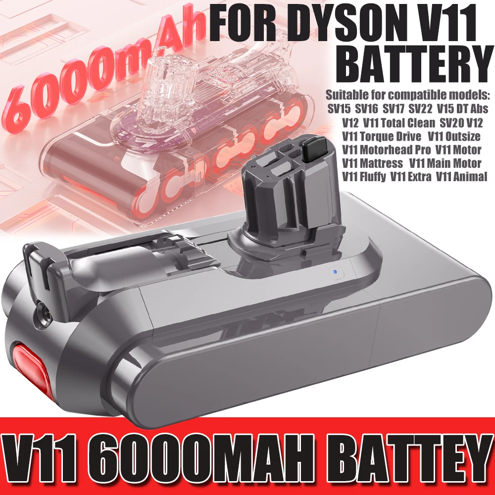 NEW 25.2V 6.0Ah Li-ion Battery For Dyson V11 SV15 Vacuum Cleaners Fluffy SV16 V11 Absolute Extra V11 Absolute V11 Animal SV22