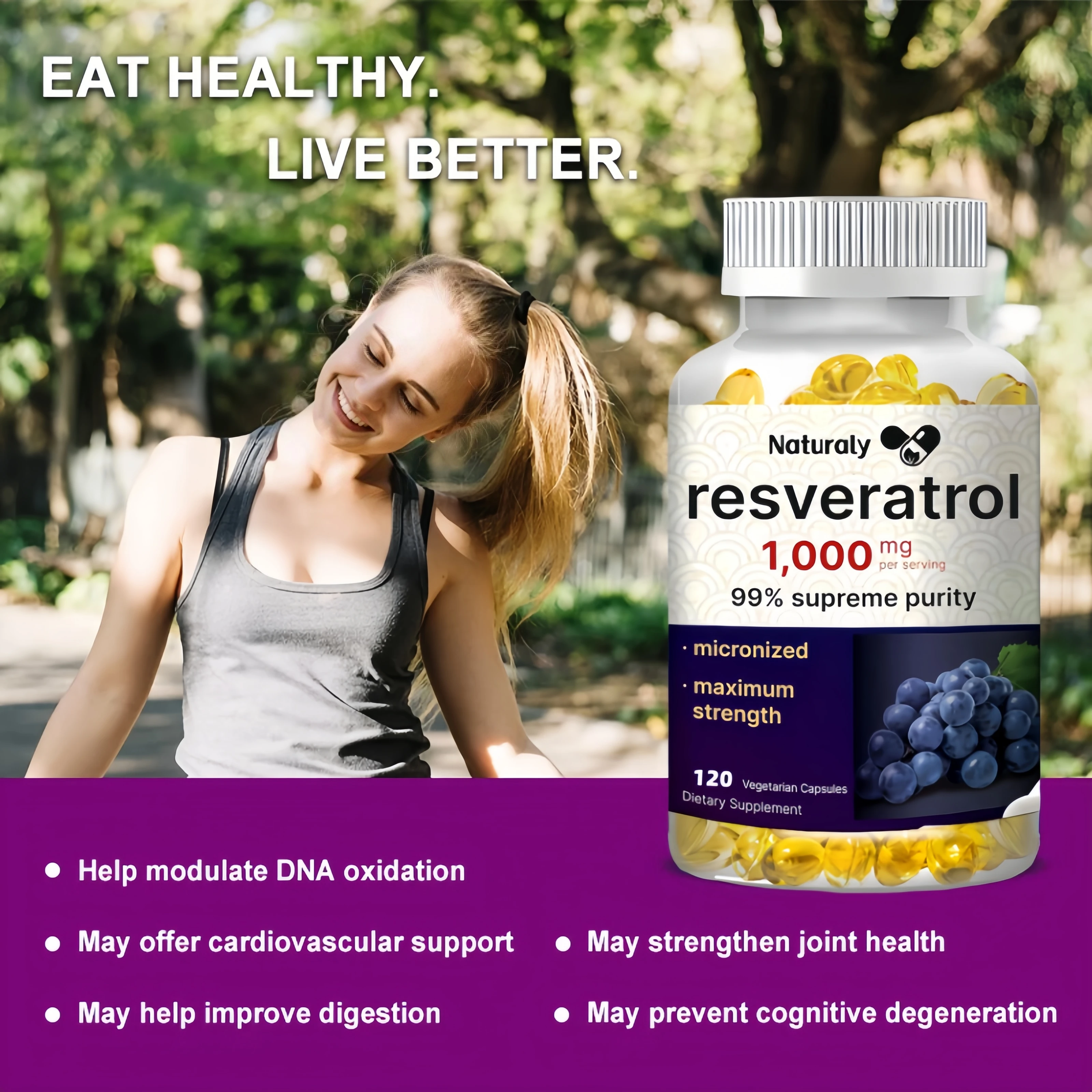 Resveratrol 1000 Mg - Helps Support Digestive Health and Immune System