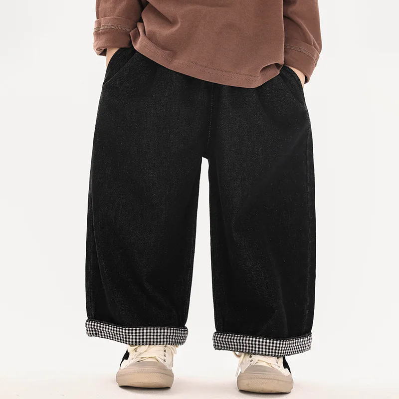 Boys' Jeans Autumn Middle and Small Children's Checkered Casual Pants Children's Spring and Autumn Pants Children's Clothing