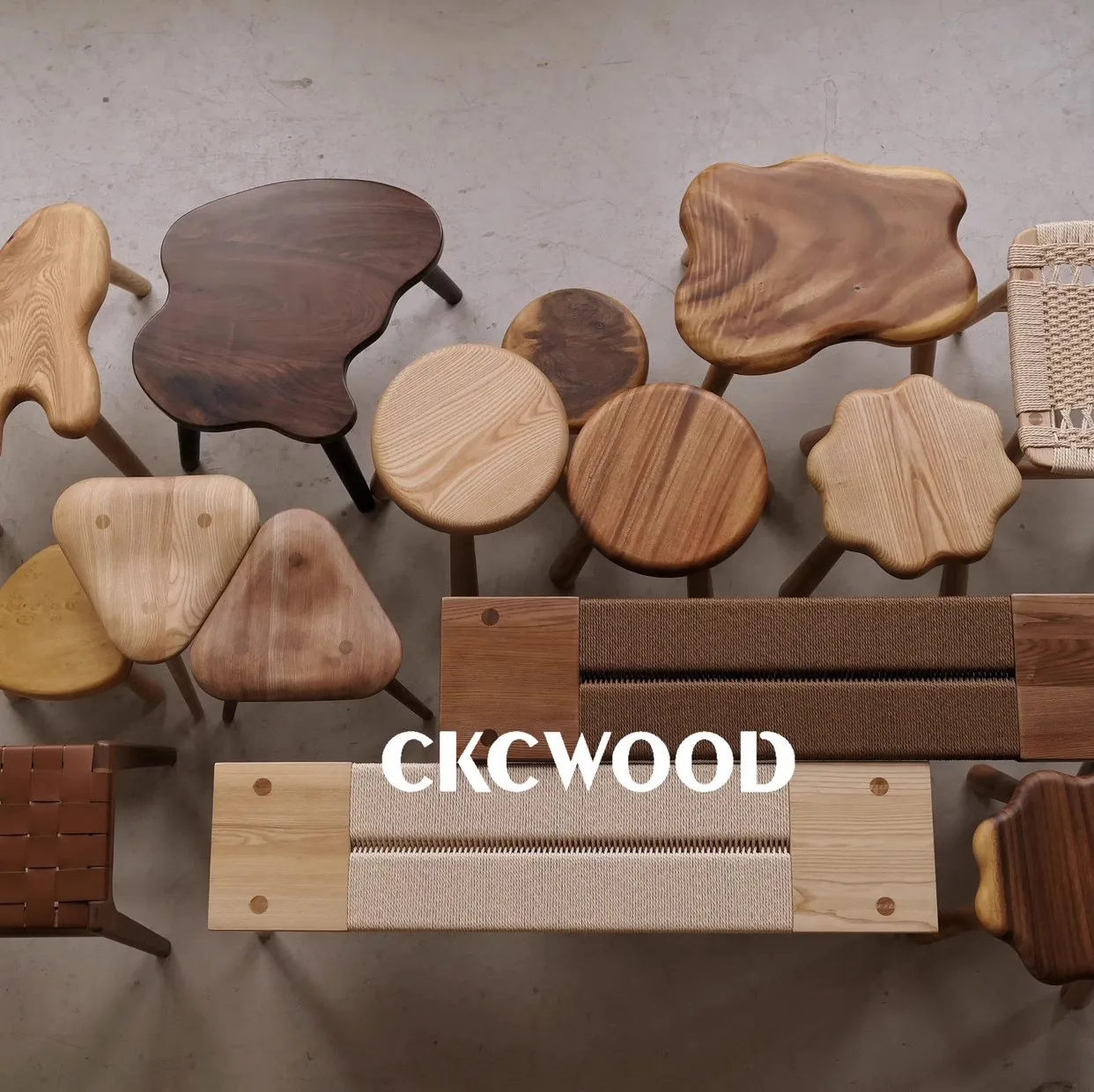 Simple Retro Style Irregular Shape Stool Living Room Furniture Shoe Bench Creative ART Design Solid Wood Material Cookie Bench