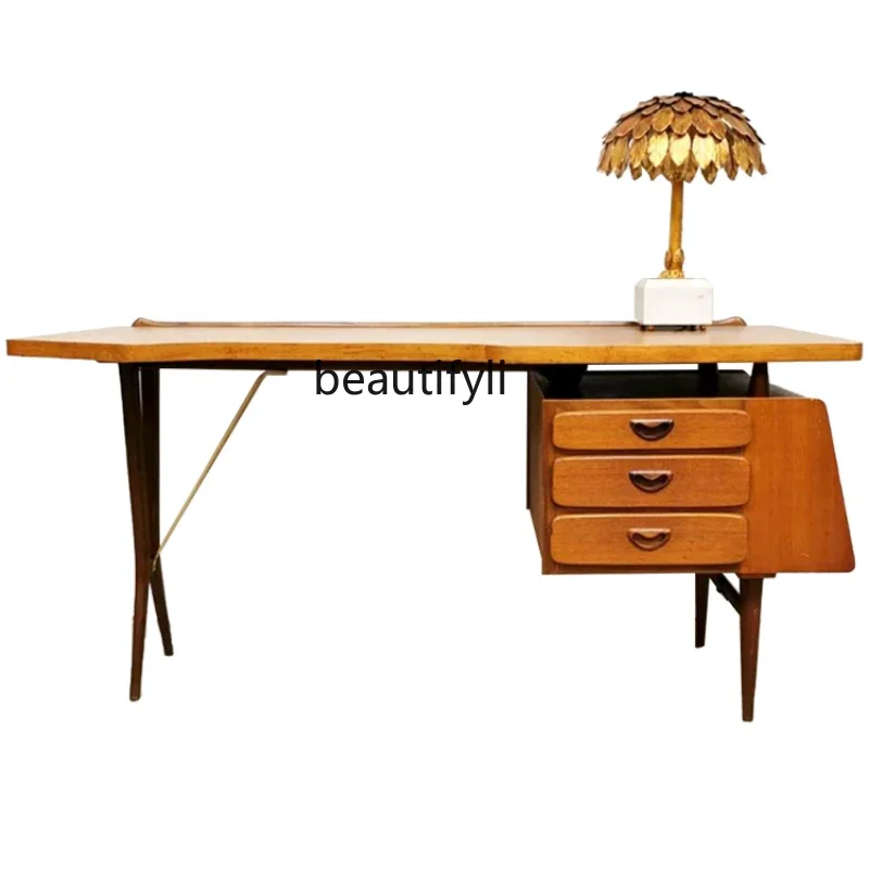 Modern Minimalist Mid-Ancient Solid Wood Desk Medieval Retro Designer Model Writing Desk Nordic Writing Desk