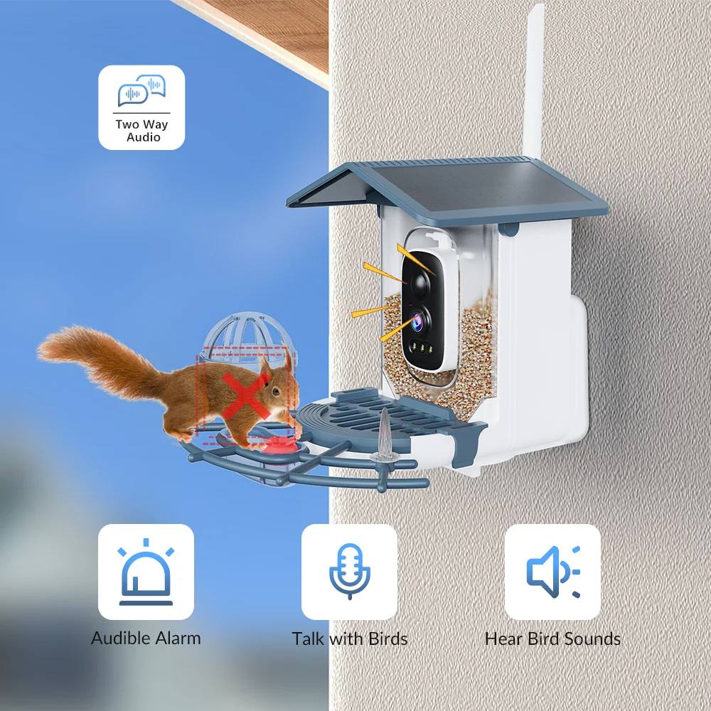 Smart WiFi Bird Feeder 3MP Ultra HD Camera Bird Identification Night Vision Two-Way Audio Motion Detection Bird Watching Device