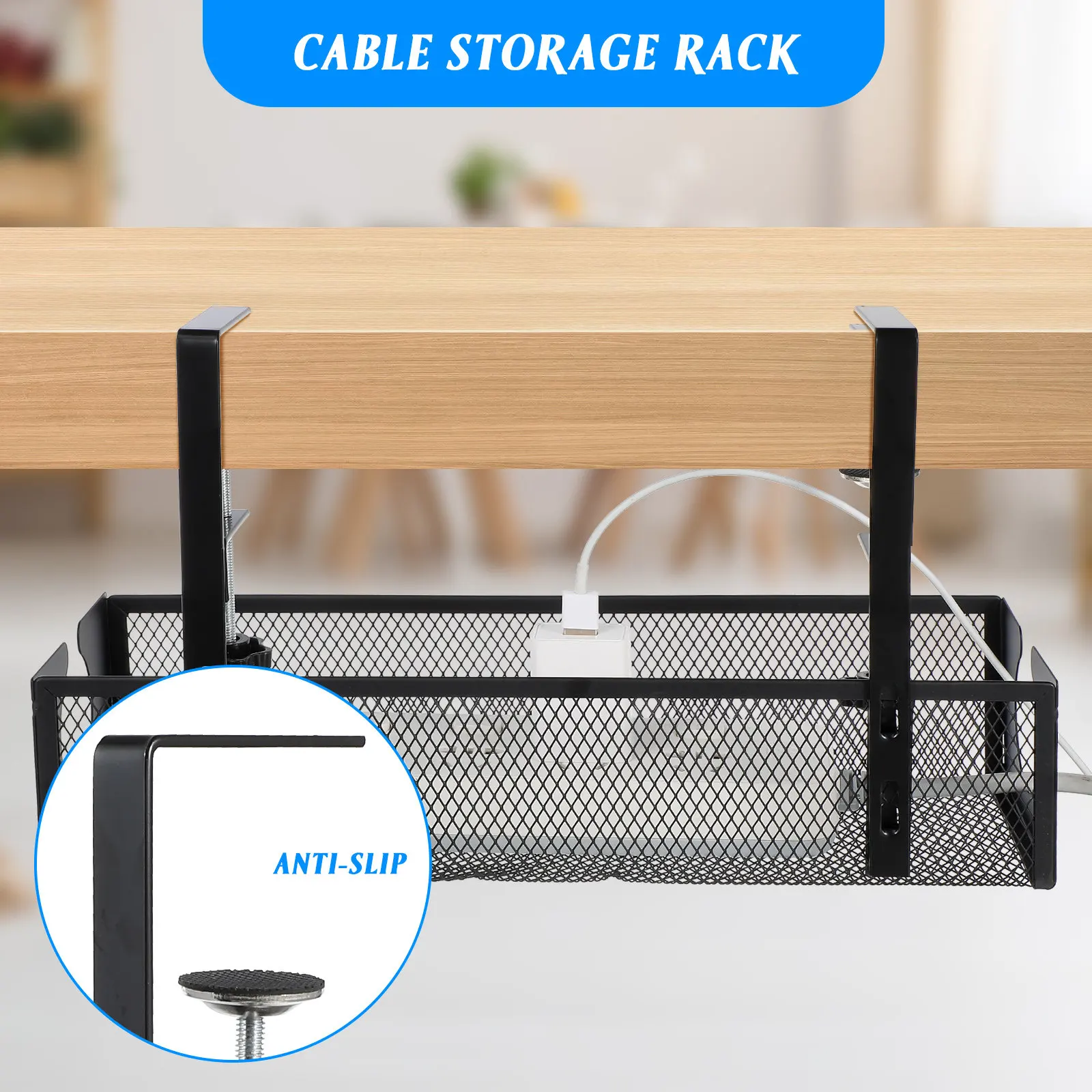 Heavy-Duty Carbon Steel Under Desk Cable Management Tray for Home Office Workspace Organization Cord Storage and Tangle-Free